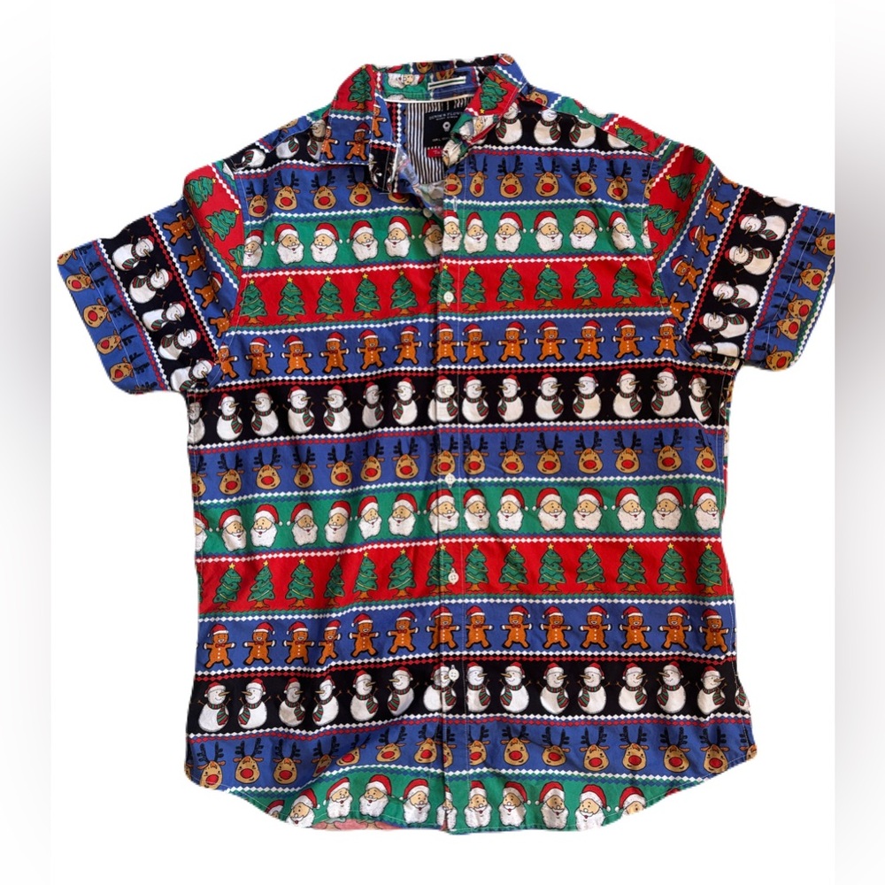 Christmas festive holiday men’s short sleeve button down size L